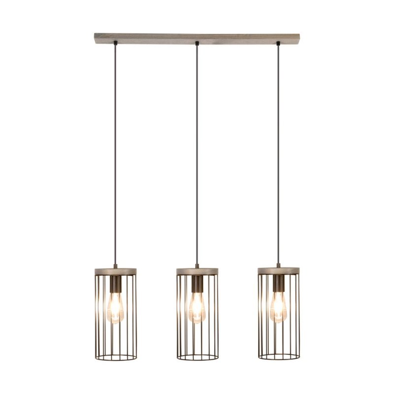 Timeo Lampa Wisząca 3xE27 Max.60W Sosna Bejcowana Szara/Czarny PVC/Czarny