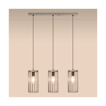 Timeo Lampa Wisząca 3xE27 Max.60W Sosna Bejcowana Szara/Czarny PVC/Czarny