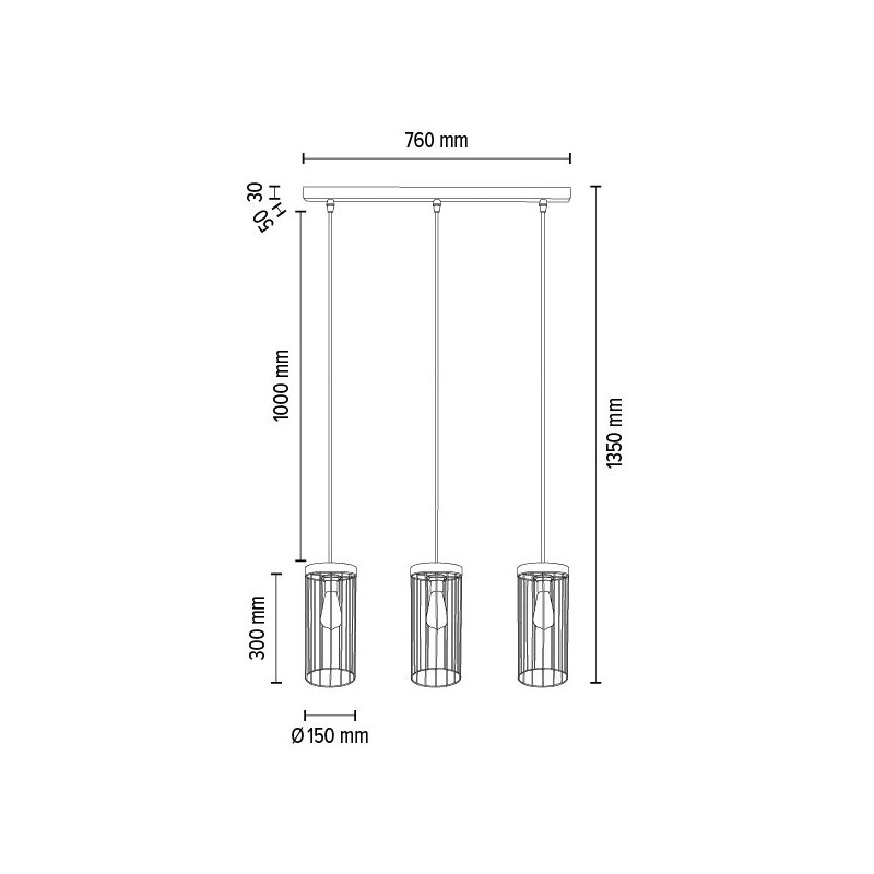 Timeo Lampa Wisząca 3xE27 Max.60W Sosna Bejcowana Szara/Czarny PVC/Czarny
