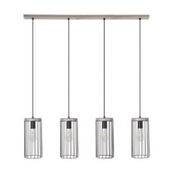 Timeo Lampa Wisząca 4xE27 Max.60W Sosna Bejcowana Szara/Czarny PVC/Czarny