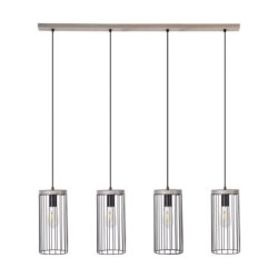 Timeo Lampa Wisząca 4xE27 Max.60W Sosna Bejcowana Szara/Czarny PVC/Czarny