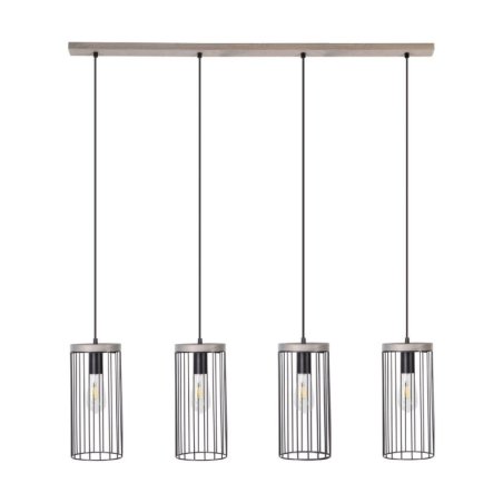 Timeo Lampa Wisząca 4xE27 Max.60W Sosna Bejcowana Szara/Czarny PVC/Czarny