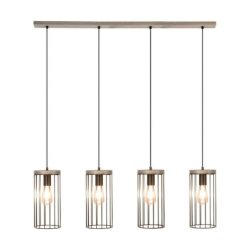 Timeo Lampa Wisząca 4xE27 Max.60W Sosna Bejcowana Szara/Czarny PVC/Czarny