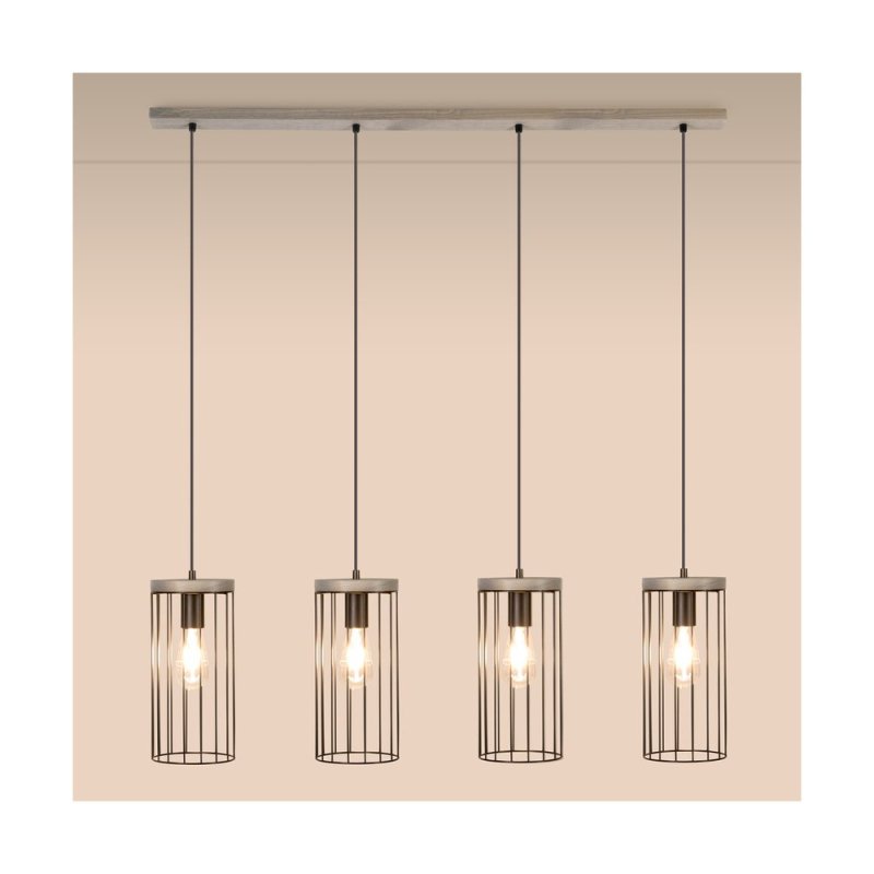 Timeo Lampa Wisząca 4xE27 Max.60W Sosna Bejcowana Szara/Czarny PVC/Czarny
