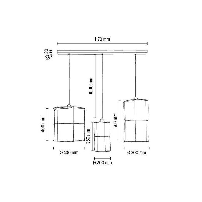 Marinero Lampa Wisząca 3xE27 Max.15W LED Czarny/Czarny Oplot/Czarny-Len