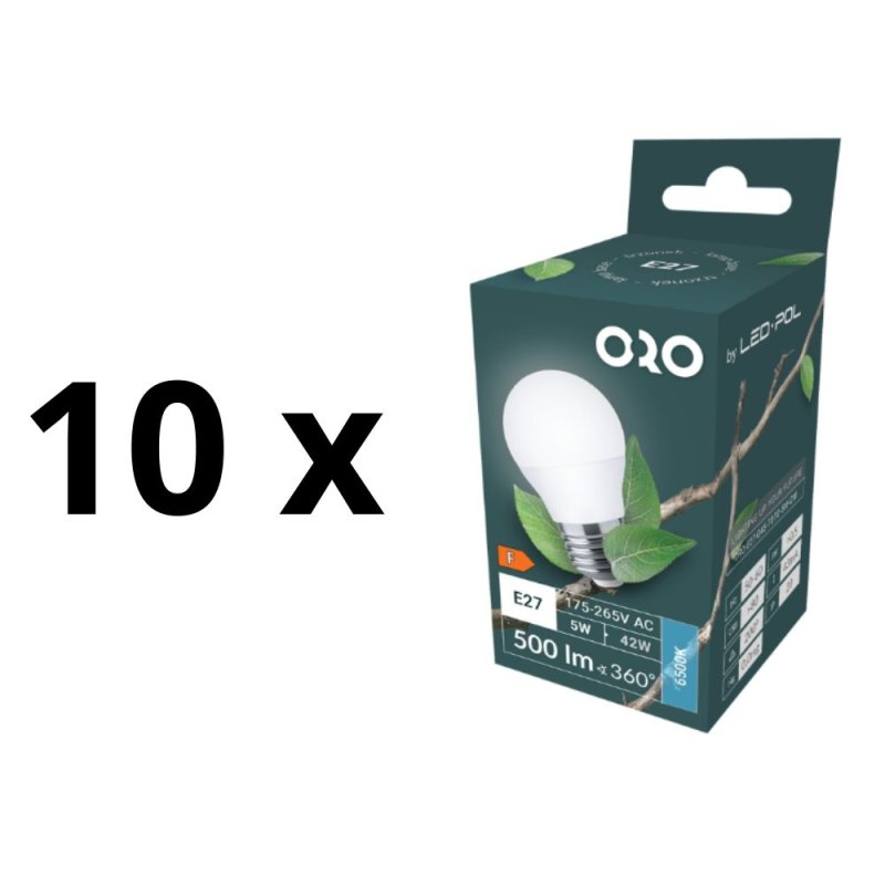 ŻARÓWKI LED E27 G45 5W ZIMNE KOMPLET 10 SZTUK