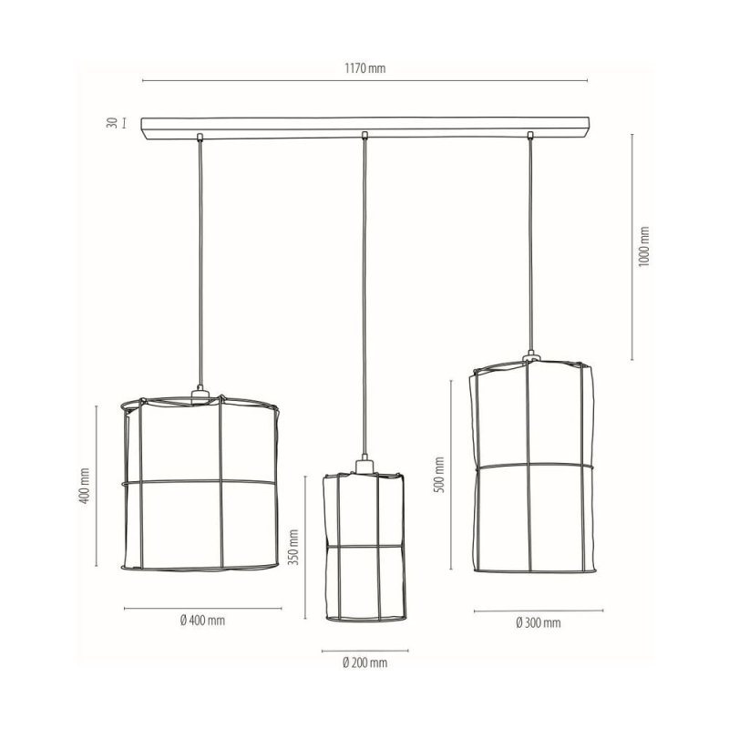 Marinero Lampa Wisząca 3xE27 Max.15W LED Czarny/Czarny Oplot/Czarny-/Biały Len