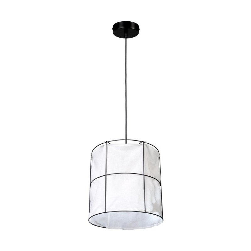 Marinero Lampa Wisząca 1xE27 Max.15W LED Czarny/Czarny Oplot/Czarny-Biały Len