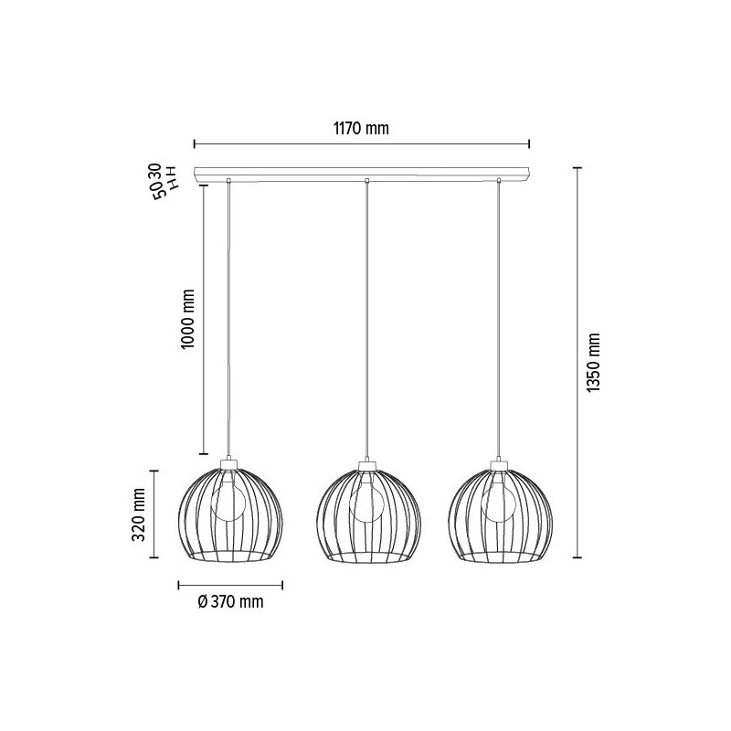 Coop Lampa Wisząca 3xE27 Max.60W Czarny/Dąb Olejowany