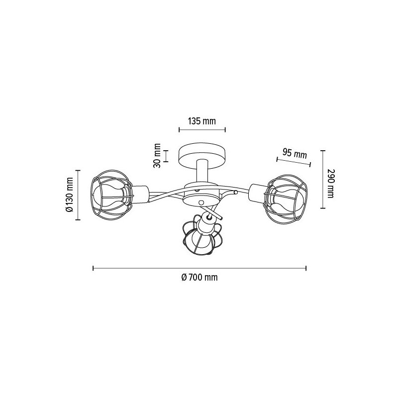 Viviane Lampa Sufitowa 3xE27 Max.60W Dąb Olejowany/Czarny