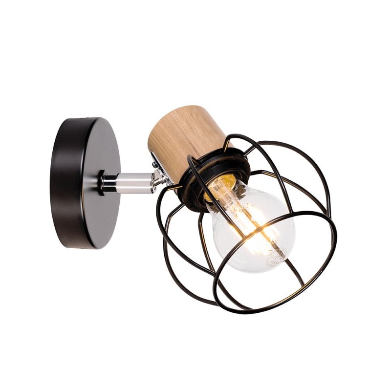 Phiphi Kinkiet 1xE27 Max.60W Czarny/Chrom/Dąb Olejowany