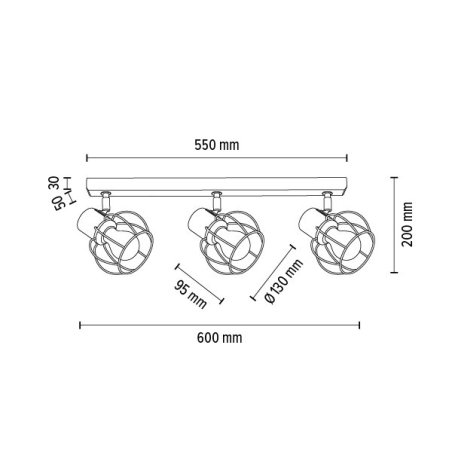 Phiphi Lampa Sufitowa 3xE27 Max.60W Czarny/Chrom/Czarny