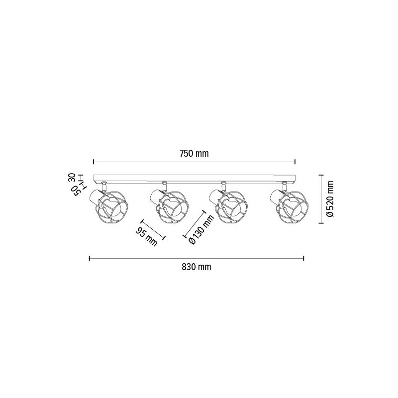Phiphi Lampa Sufitowa 4xE27 60W Czarny/Chrom/Czarny