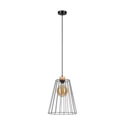 Swan Lampa Wisząca 1xE27 60W Czarny/Dąb Olejowany/Czarny PVC/Czarny