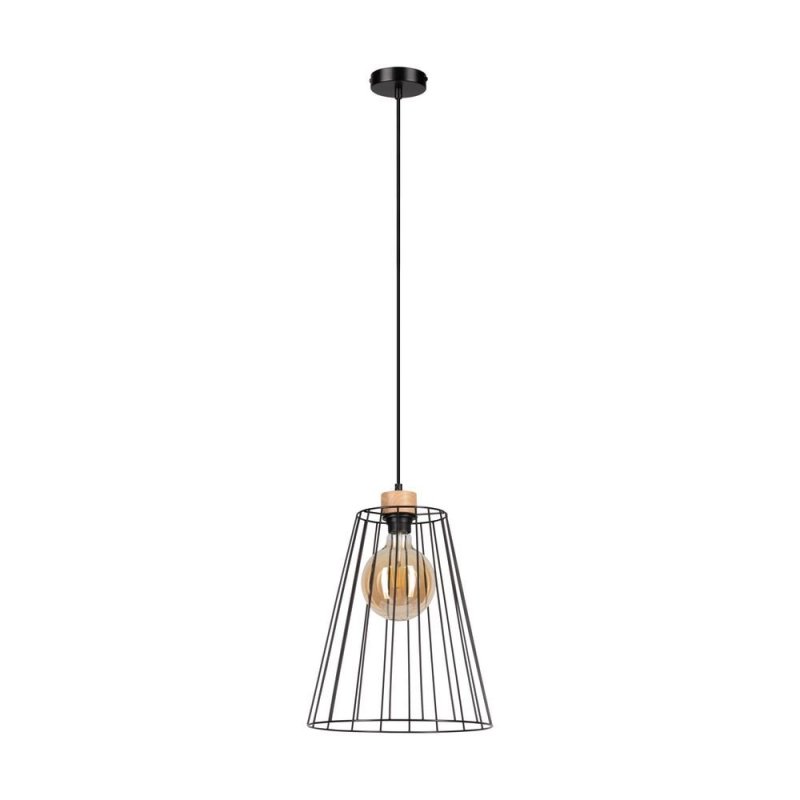 Swan Lampa Wisząca 1xE27 60W Czarny/Dąb Olejowany/Czarny PVC/Czarny