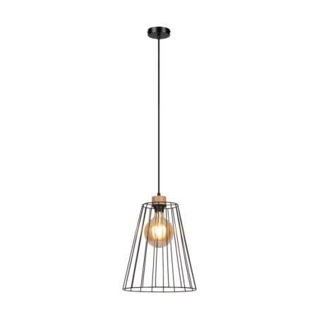 Swan Lampa Wisząca 1xE27 60W Czarny/Dąb Olejowany/Czarny PVC/Czarny