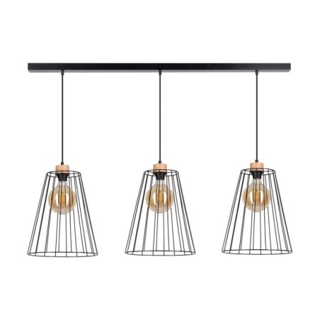 Swan Lampa Wisząca 3xE27 Max.60W Czarny/Dąb Olejowany/Czarny PVC/Czarny