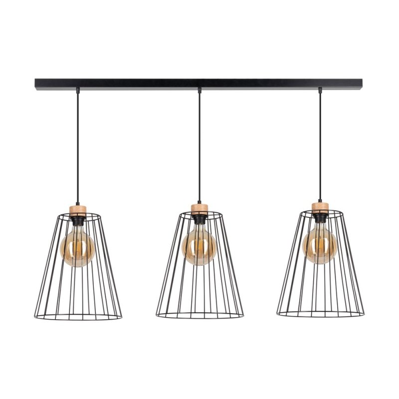 Swan Lampa Wisząca 3xE27 Max.60W Czarny/Dąb Olejowany/Czarny PVC/Czarny