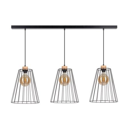 Swan Lampa Wisząca 3xE27 Max.60W Czarny/Dąb Olejowany/Czarny PVC/Czarny