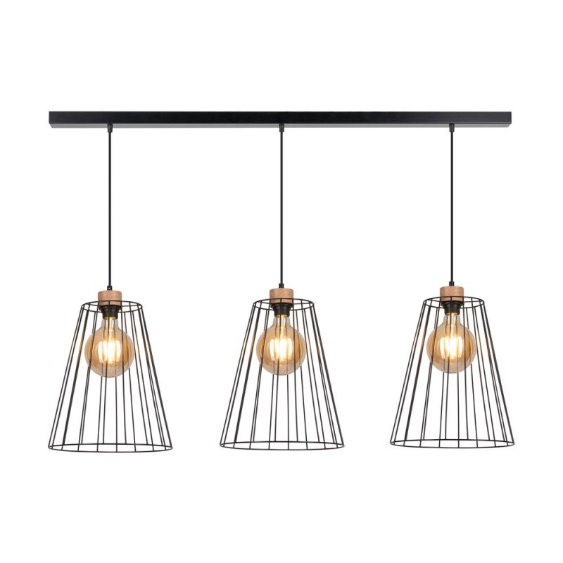 Swan Lampa Wisząca 3xE27 Max.60W Czarny/Dąb Olejowany/Czarny PVC/Czarny