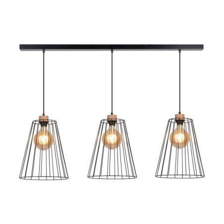 Swan Lampa Wisząca 3xE27 Max.60W Czarny/Dąb Olejowany/Czarny PVC/Czarny