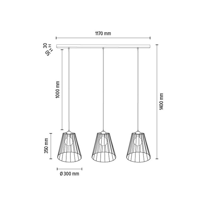 Swan Lampa Wisząca 3xE27 Max.60W Czarny/Dąb Olejowany/Czarny PVC/Czarny