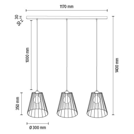 Swan Lampa Wisząca 3xE27 Max.60W Czarny/Dąb Olejowany/Czarny PVC/Czarny