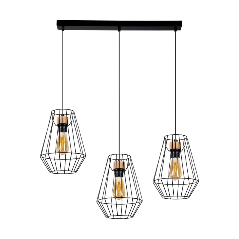 Endorfina Lampa Wisząca 3xE27 Max.60W Czarny/Dąb Olejowany/Czarny PVC/Czarny