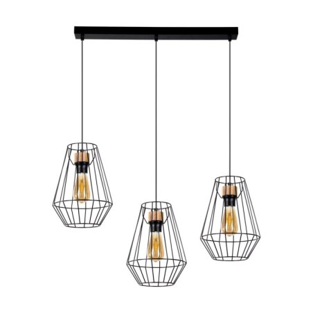 Endorfina Lampa Wisząca 3xE27 Max.60W Czarny/Dąb Olejowany/Czarny PVC/Czarny
