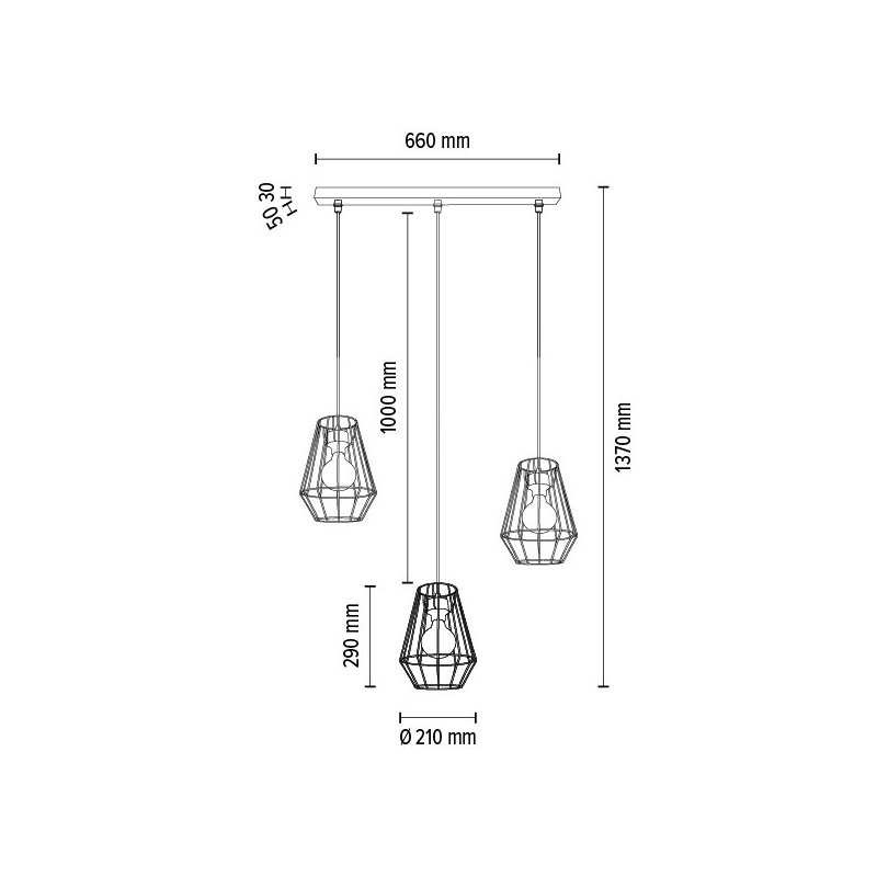 Endorfina Lampa Wisząca 3xE27 Max.60W Czarny/Czarny PVC/Czarny