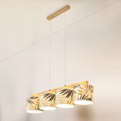 Hoja Lampa Wisząca 4xE27 Max.25W Dąb Olejowany/Transparentny PVC/Multikolor