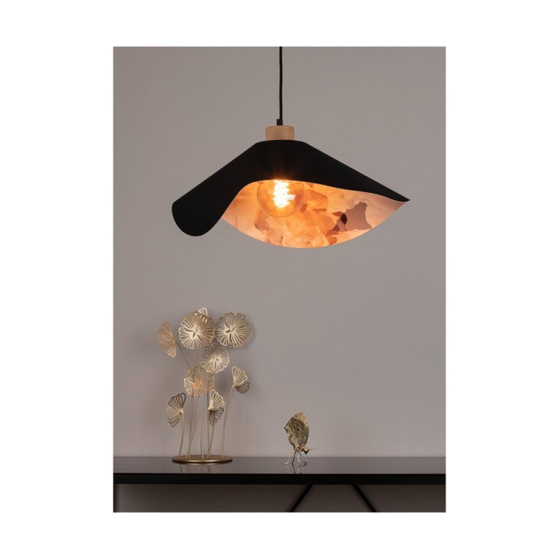 Hattu Floral Lampa Wisząca 1xE27 Max.40W Dąb Olejowany/Czarny/Czarny-Multikolor