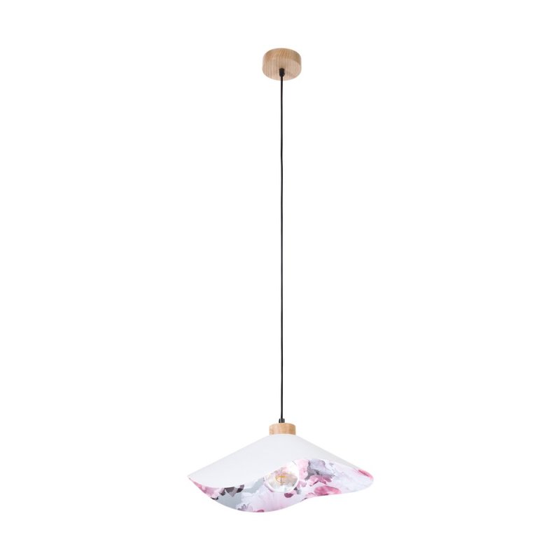 Hattu Floral Lampa Wisząca 1xE27 Max.40W Dąb Olejowany/Czarny/Szary-Multikolor