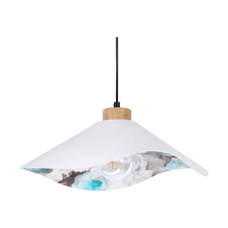 Hattu Floral Lampa Wisząca 1xE27 Max.40W Dąb Olejowany/Czarny/Biały-Multikolor