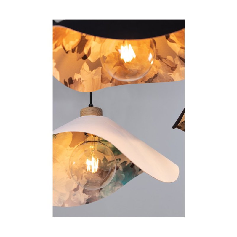 Hattu Floral Lampa Wisząca 1xE27 Max.40W Dąb Olejowany/Czarny/Biały-Multikolor
