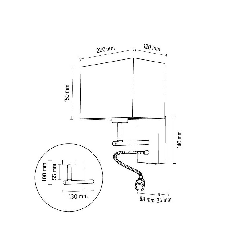 Sonar Kinkiet 1xE27 Max.25W, Incl.1xLED 2,5W Orzech/Czarny/Biały