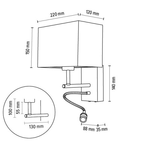 Sonar Kinkiet 1xE27 Max.25W, Incl.1xLED 2,5W Orzech/Czarny/Biały