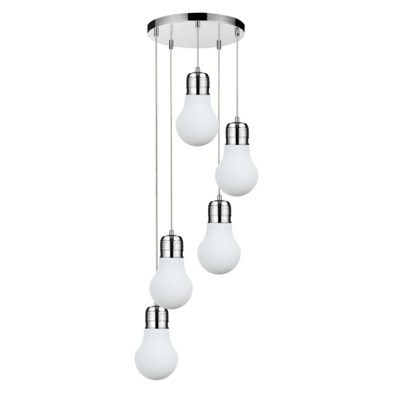 Bulb Lampa Wisząca 5xE27 Max.60W Chrom/Transparentny/Biały