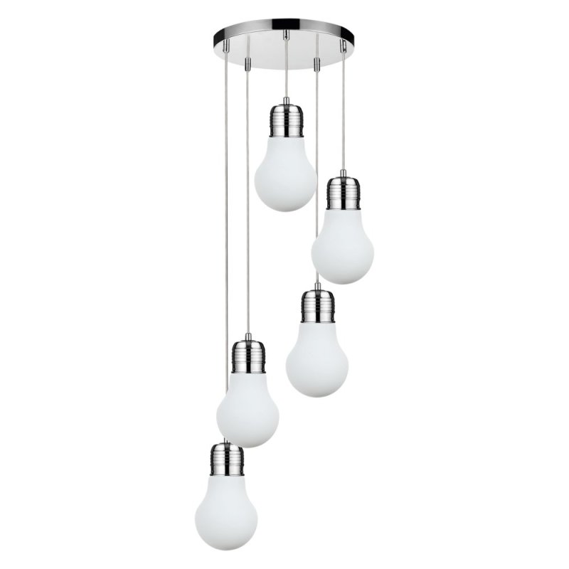Bulb Lampa Wisząca 5xE27 Max.60W Chrom/Transparentny/Biały