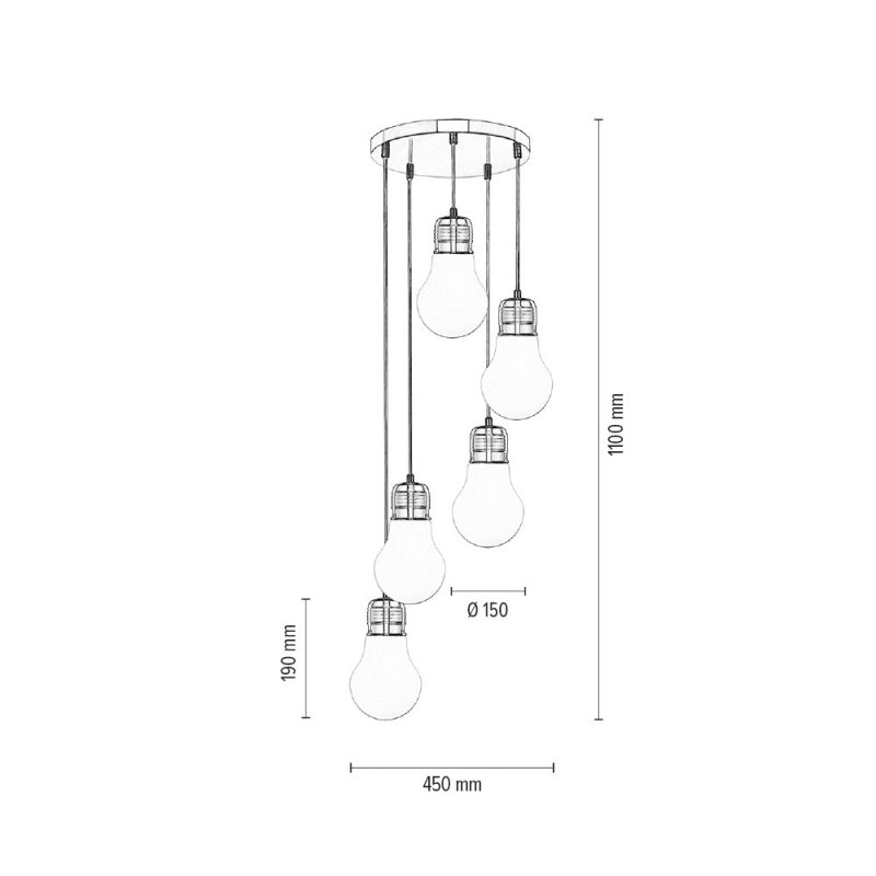 Bulb Lampa Wisząca 5xE27 Max.60W Chrom/Transparentny/Biały
