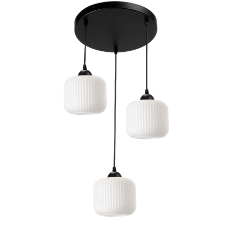 NOWOCZESNA LAMPA WISZĄCA SZKLANA PRĄŻKI E27 GRAFIT CHROM BURSZTYN BIAŁY KLOSZ BECZKA