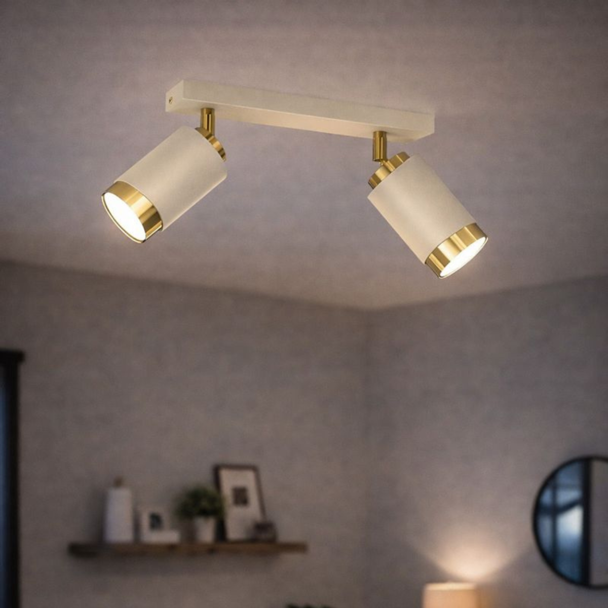 LAMPA SUFITOWA BEŻOWA PLAFON KOŁO TUBY ZŁOTY GU10 LED SPOT BEVEL