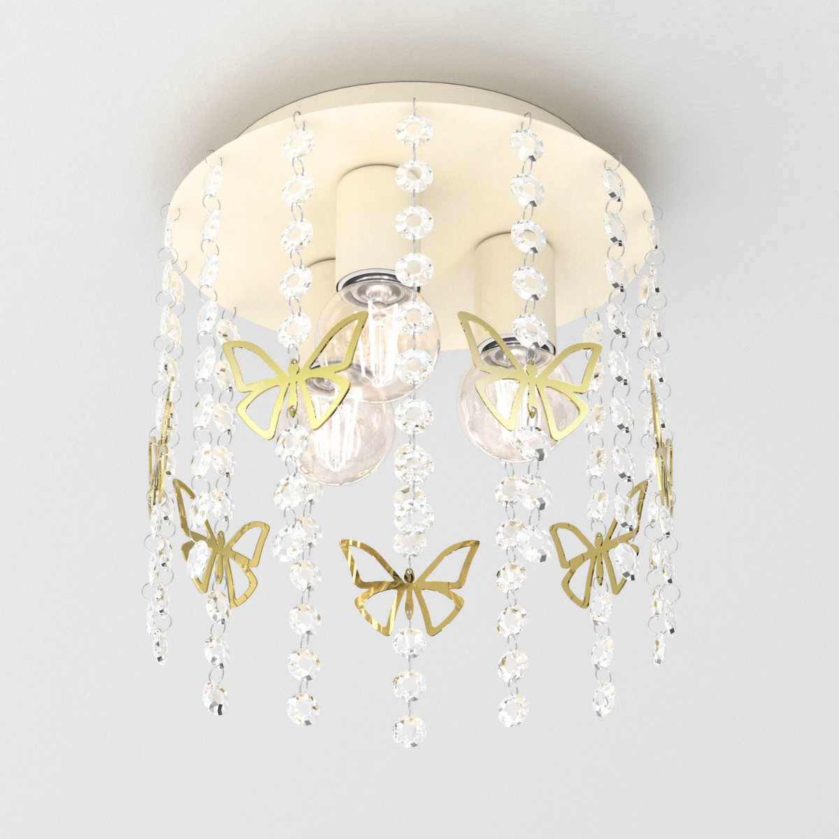 Lampa sufitowa z kryształami i złotymi serduszkami lub motylkami