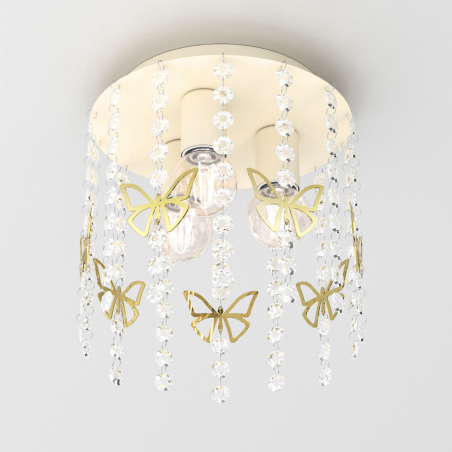 Lampa sufitowa z kryształami i złotymi serduszkami lub motylkami