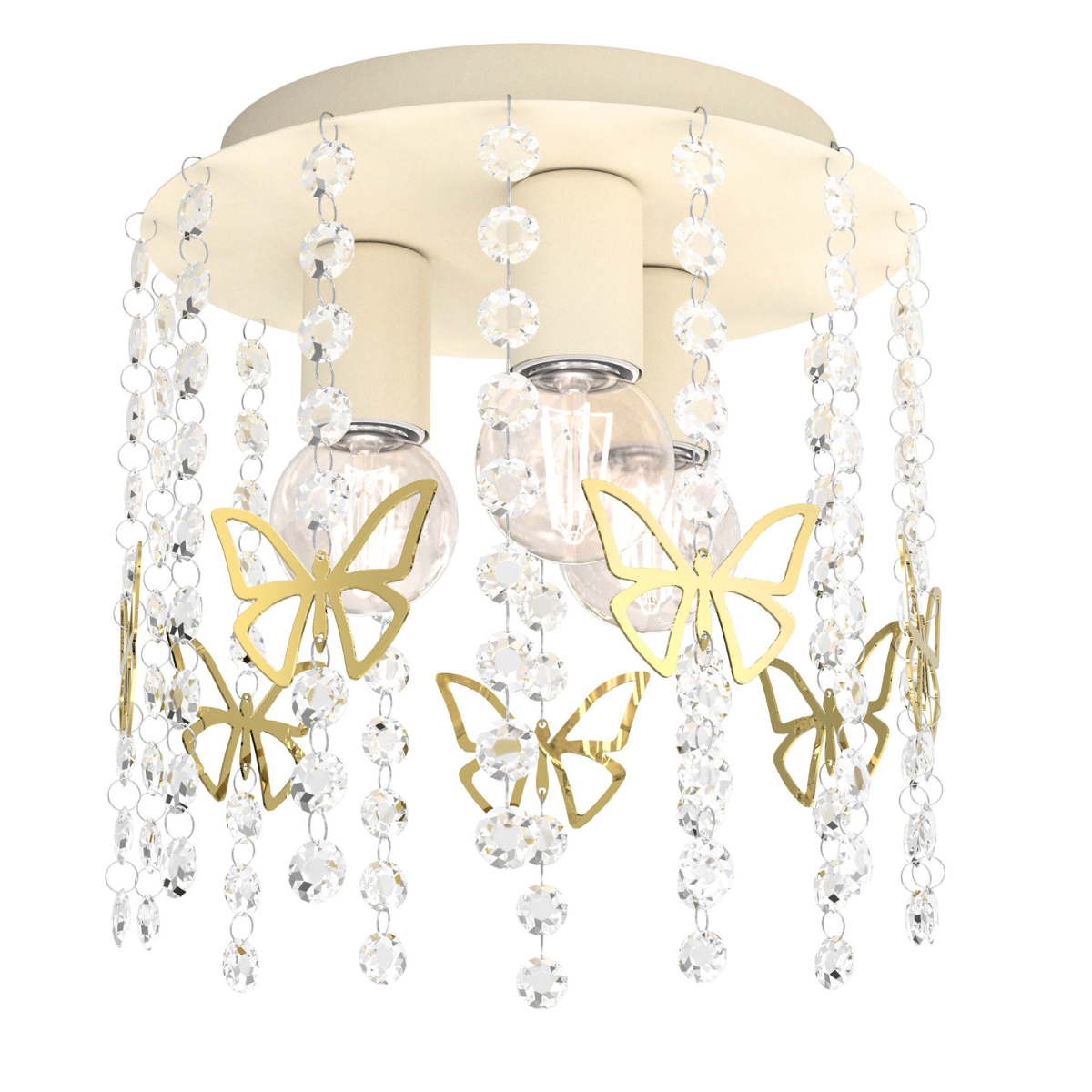 Lampa sufitowa z kryształami i złotymi serduszkami lub motylkami