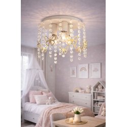 Lampa sufitowa z kryształami i złotymi serduszkami lub motylkami