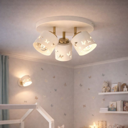 Beżowa lampa dziecięca motylki regulowana 3-pkt
