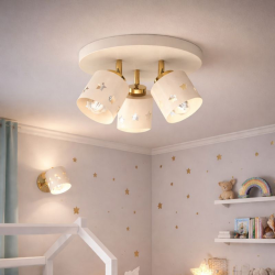 Beżowa lampa dziecięca motylki regulowana 3-pkt listwa gold