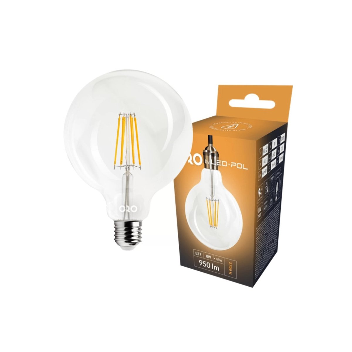 Żarówka Dekoracyjna E27 Claro 8W WW Duża – Ciepłe Światło
