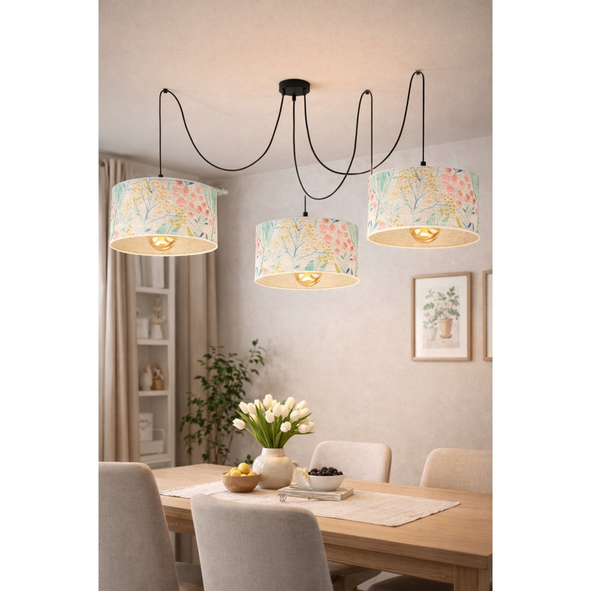 SUFITOWA LAMPA WISZĄCA SPIDER LED E27 ABAŻUR KASZMIR POLSKA 30 CM